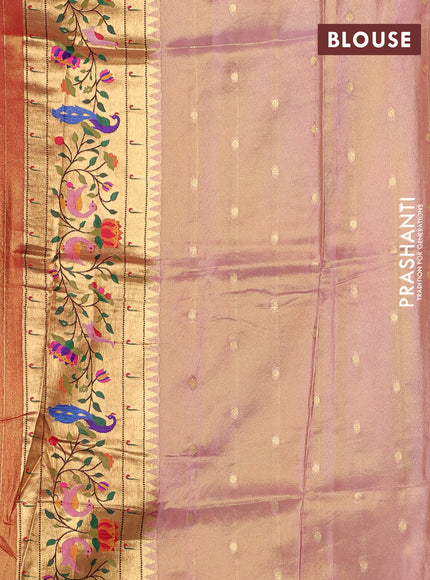 Tissue silk saree light pink with allover zari woven buttas and paithani pallu & border
