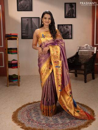 Tissue silk saree lavender with allover zari woven buttas and paithani pallu & border