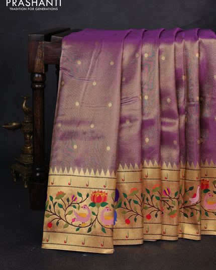 Tissue silk saree lavender with allover zari woven buttas and paithani pallu & border