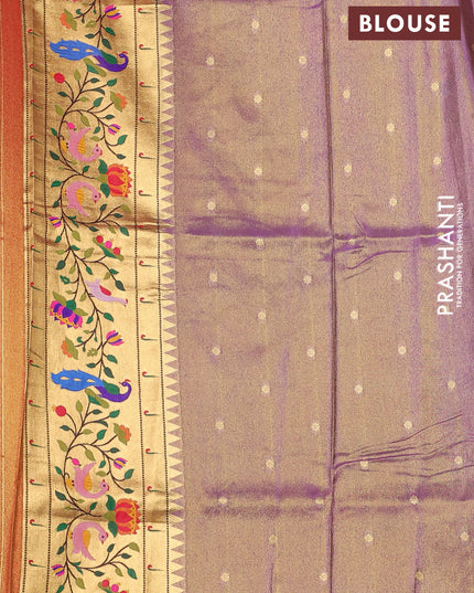 Tissue silk saree lavender with allover zari woven buttas and paithani pallu & border