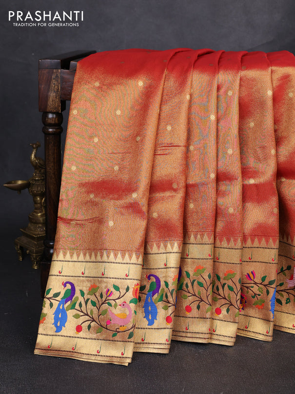Tissue silk saree red with allover zari woven buttas and paithani pallu & border