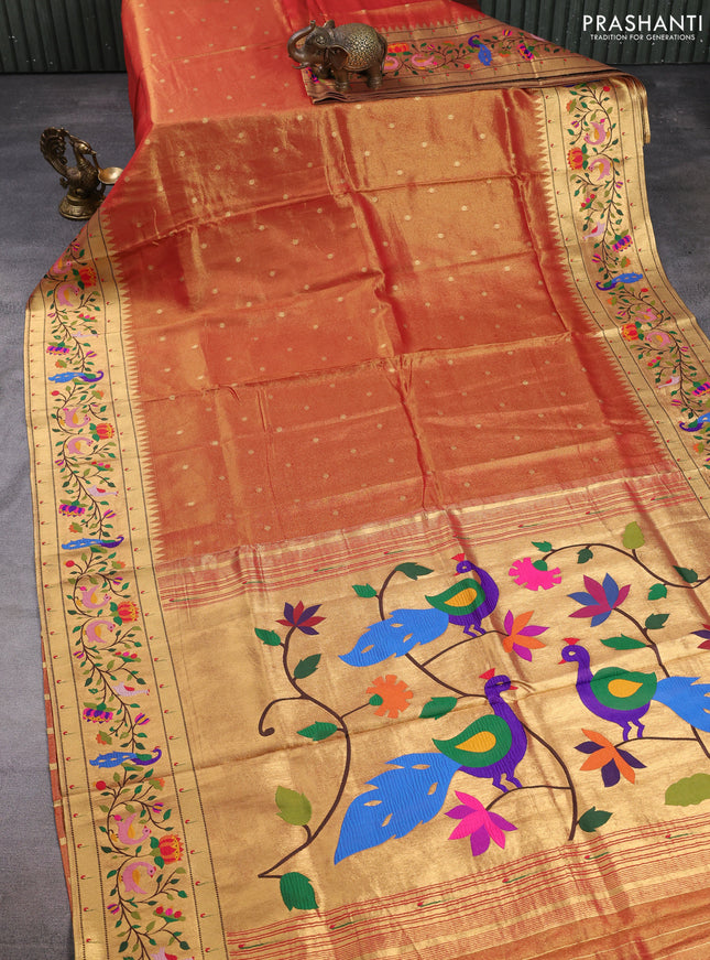 Tissue silk saree red with allover zari woven buttas and paithani pallu & border