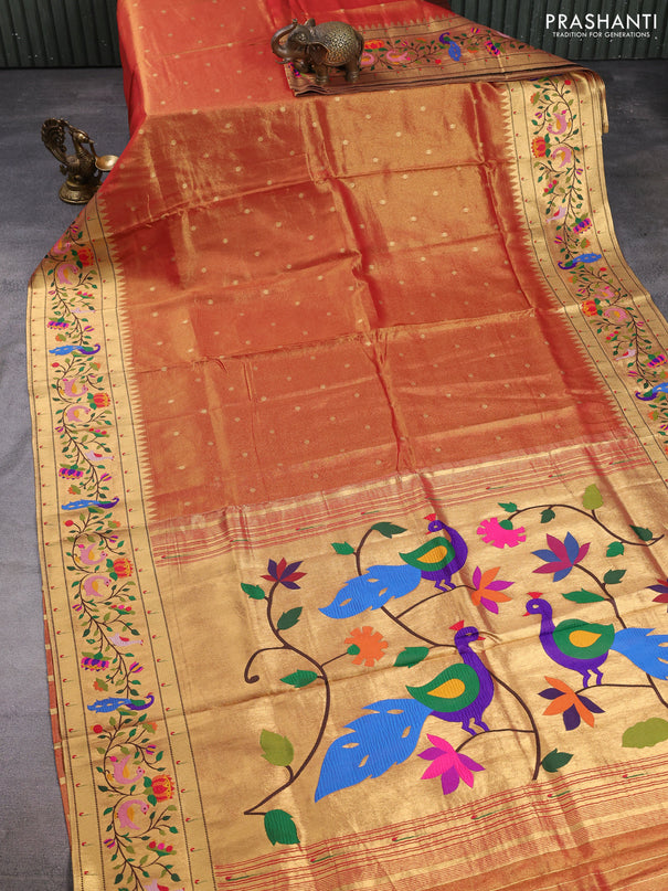 Tissue silk saree red with allover zari woven buttas and paithani pallu & border