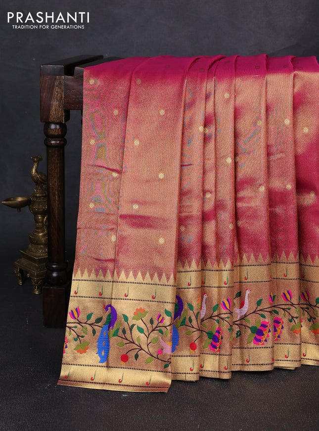 Tissue silk saree pink with allover zari woven buttas and paithani pallu & border