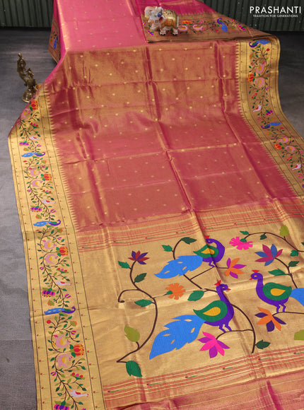 Tissue silk saree pink with allover zari woven buttas and paithani pallu & border