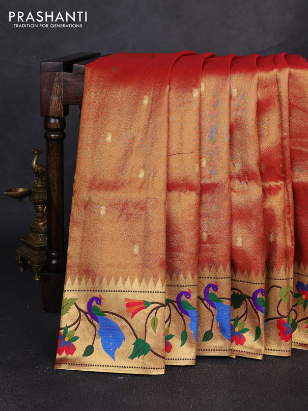 Tissue silk saree red with allover zari woven buttas and paithani pallu & border