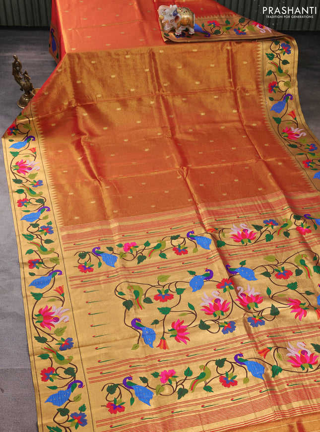 Tissue silk saree red with allover zari woven buttas and paithani pallu & border