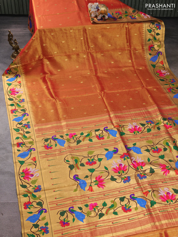 Tissue silk saree red with allover zari woven buttas and paithani pallu & border