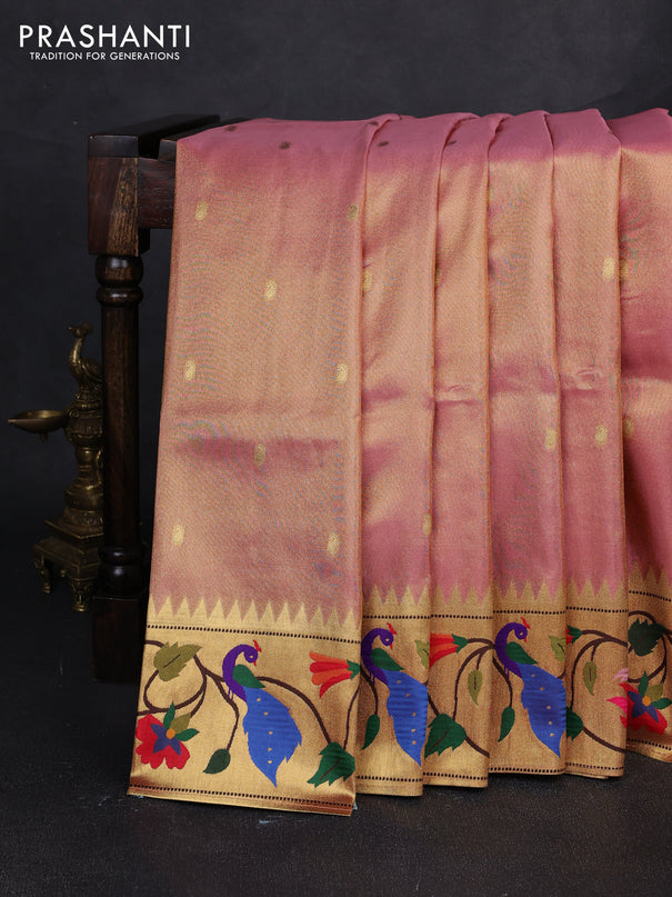 Tissue silk saree light pink with allover zari woven buttas and paithani pallu & border