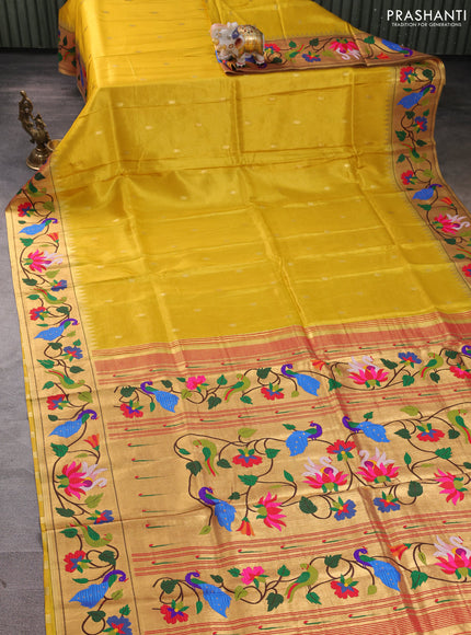 Tissue silk saree yellow with allover zari woven buttas and paithani pallu & border