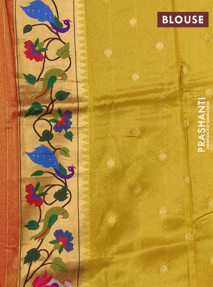 Tissue silk saree yellow with allover zari woven buttas and paithani pallu & border