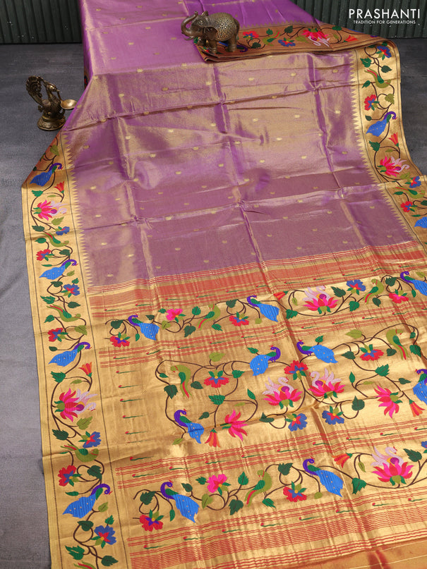 Tissue silk saree lavender with allover zari woven buttas and paithani pallu & border