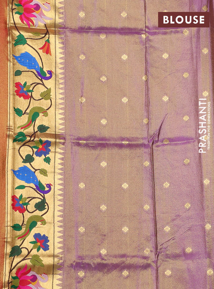 Tissue silk saree lavender with allover zari woven buttas and paithani pallu & border