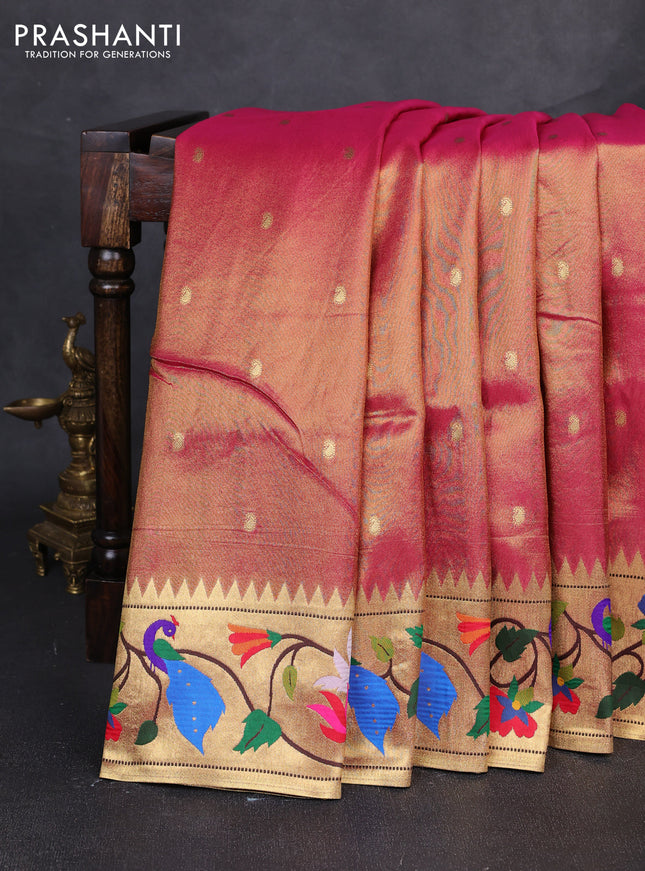 Tissue silk saree pink with allover zari woven buttas and paithani pallu & border