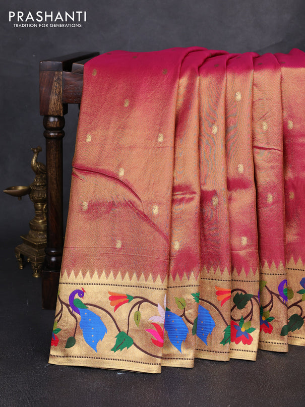 Tissue silk saree pink with allover zari woven buttas and paithani pallu & border