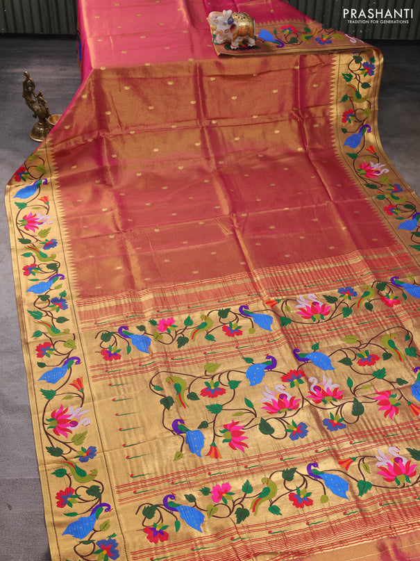 Tissue silk saree pink with allover zari woven buttas and paithani pallu & border