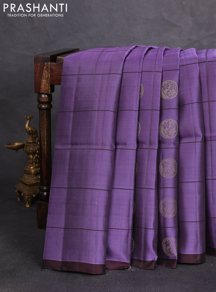 Kanchipuram soft silk saree lavender and deep wine with allover checks & zari woven buttas and piping border