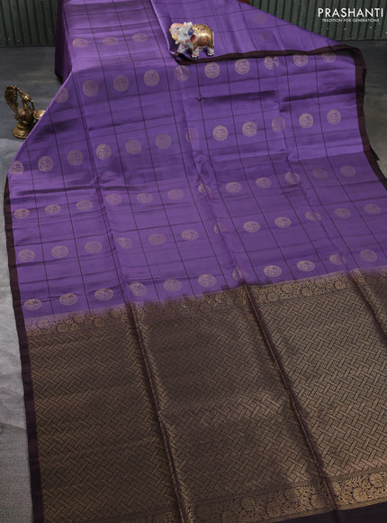 Kanchipuram soft silk saree lavender and deep wine with allover checks & zari woven buttas and piping border