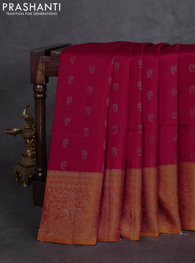 Kanchipuram soft silk saree red and sunset orange with allover zari woven buttas and zari woven border