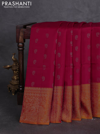 Kanchipuram soft silk saree red and sunset orange with allover zari woven buttas and zari woven border