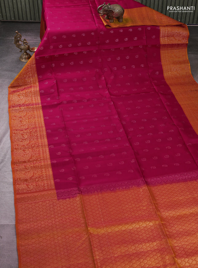 Kanchipuram soft silk saree red and sunset orange with allover zari woven buttas and zari woven border