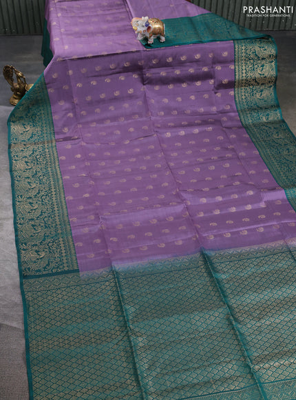 Kanchipuram soft silk saree rosy brown and teal green with allover zari woven buttas and zari woven border