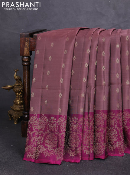 Kanchipuram soft silk saree rosy brown and magenta pink with allover zari woven buttas and zari woven border