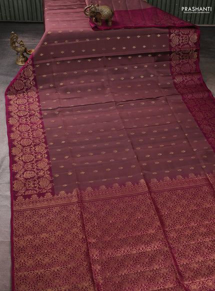Kanchipuram soft silk saree rosy brown and magenta pink with allover zari woven buttas and zari woven border