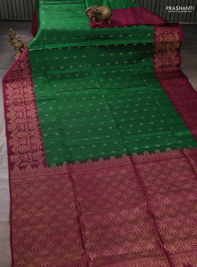 Kanchipuram soft silk saree green and magenta pink with allover zari woven buttas and zari woven border