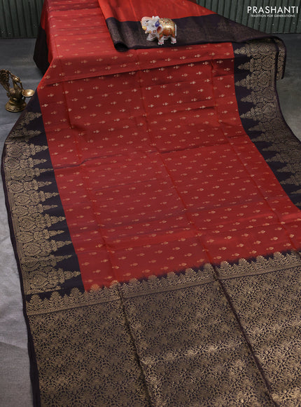 Kanchipuram soft silk saree rust shade and coffee brown with allover zari woven buttas and zari woven border