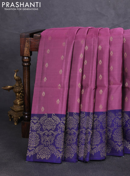 Kanchipuram soft silk saree mauve pink and navy blue with allover zari woven buttas and zari woven border