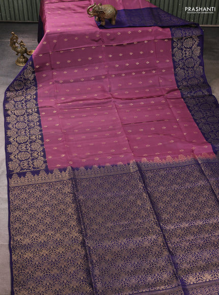 Kanchipuram soft silk saree mauve pink and navy blue with allover zari woven buttas and zari woven border