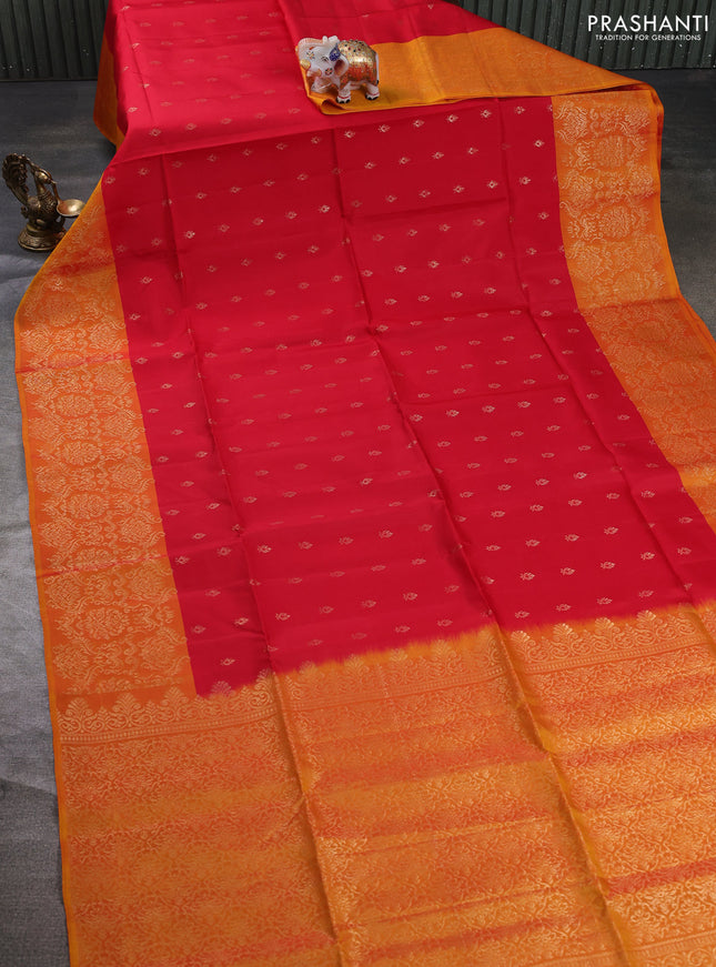 Kanchipuram soft silk saree red and sunset orange with allover zari woven buttas and zari woven border