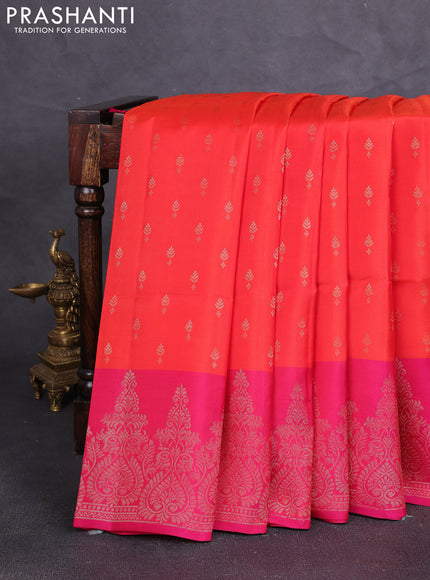 Kanchipuram soft silk saree red and pink with allover zari woven buttas and long zari woven border