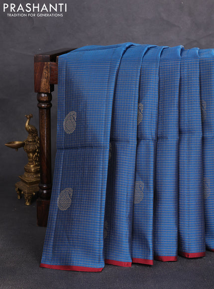 Kanchipuram soft silk saree peacock green and maroon with allover zari checks & buttas and piping border