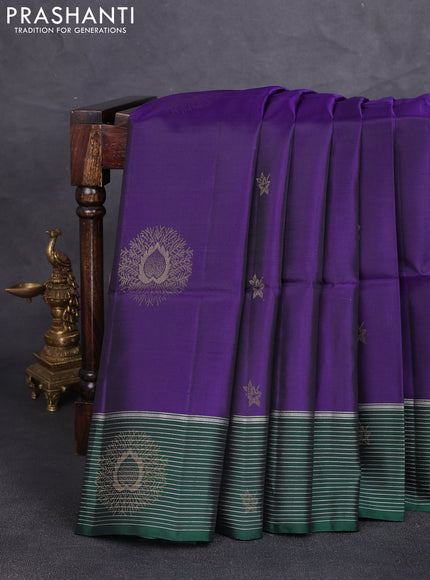 Kanchipuram soft silk saree violet and green with allover zari woven buttas and zari woven butta border