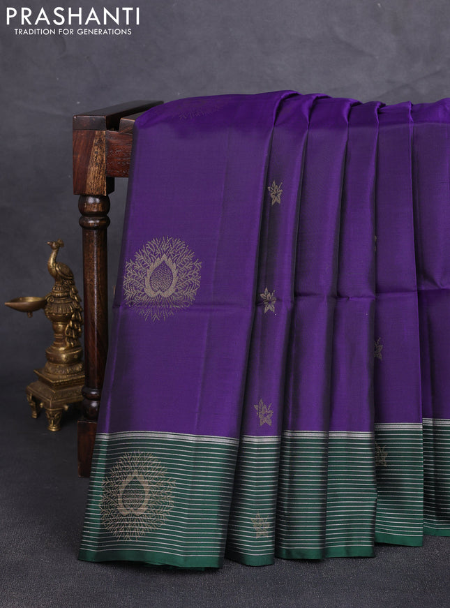 Kanchipuram soft silk saree violet and green with allover zari woven buttas and zari woven butta border