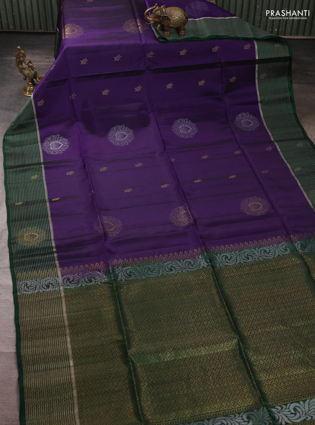 Kanchipuram soft silk saree violet and green with allover zari woven buttas and zari woven butta border