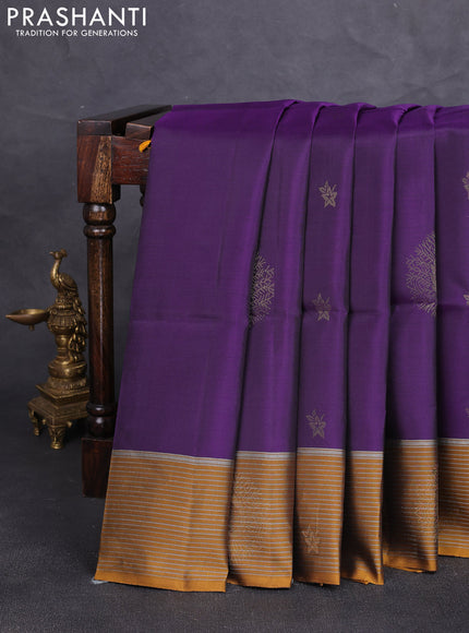 Kanchipuram soft silk saree violet and dark mustard with allover zari woven buttas and zari woven border