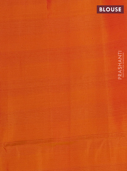 Kanchipuram soft silk saree pink and sunset orange with allover checks & zari woven buttas and zari woven border