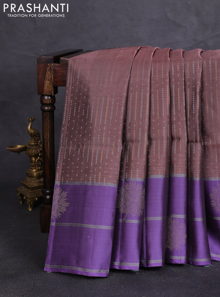 Kanchipuram soft silk saree rosy brown and lavender with allover silver & gold zari weaves and zari woven butta border