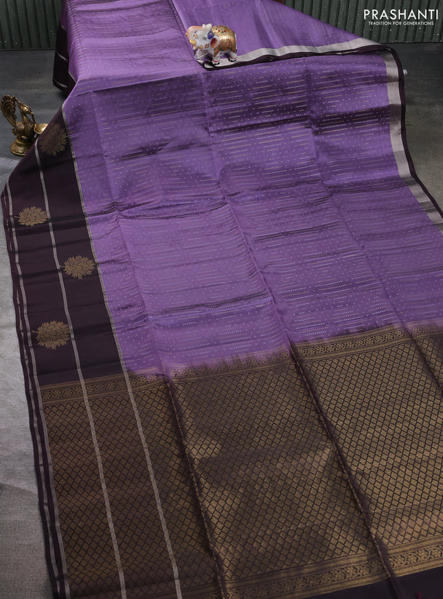 Kanchipuram soft silk saree lavender and deep wine with allover silver & gold zari weaves and long zari woven border