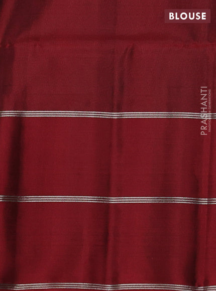 Kanchipuram soft silk saree peacock green and maroon with allover silver & gold zari weaves and long zari woven butta border