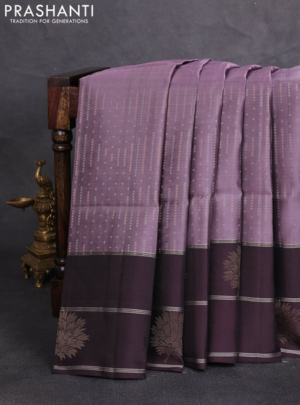 Kanchipuram soft silk saree rosy brown and deep wine with allover silver & gold zari weaves and long zari woven butta border