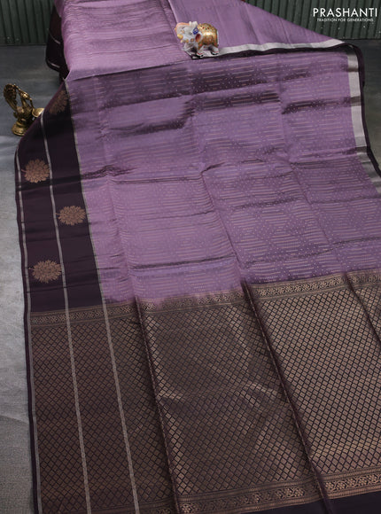 Kanchipuram soft silk saree rosy brown and deep wine with allover silver & gold zari weaves and long zari woven butta border