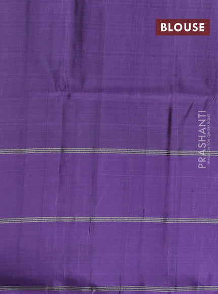 Kanchipuram soft silk saree teal green and lavender with allover silver & gold zari weaves and long zari woven butta border