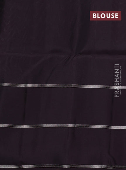 Kanchipuram soft silk saree bluish green and deep wine with allover silver & gold zari weaves and long zari woven butta border