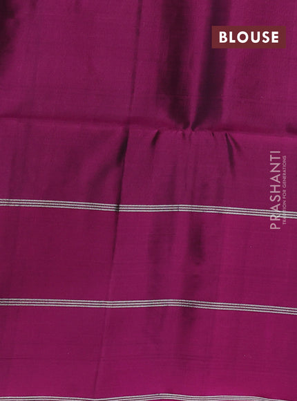 Kanchipuram soft silk saree mehendi green and magenta pink with allover silver & gold zari weaves and long zari woven butta border