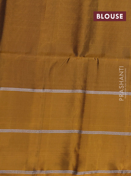Kanchipuram soft silk saree deep maroon and dark mustard with allover silver & gold zari weaves and long zari woven butta border