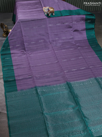 Kanchipuram soft silk saree rosy brown and teal green with allover silver zari weaves and zari woven border